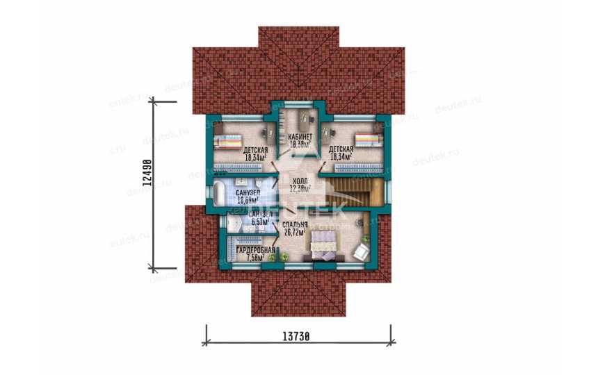 Проект двухэтажного дома 368 м² с подвалом — 4 спальни, кабинет и терраса 49,88 м² - LK-565