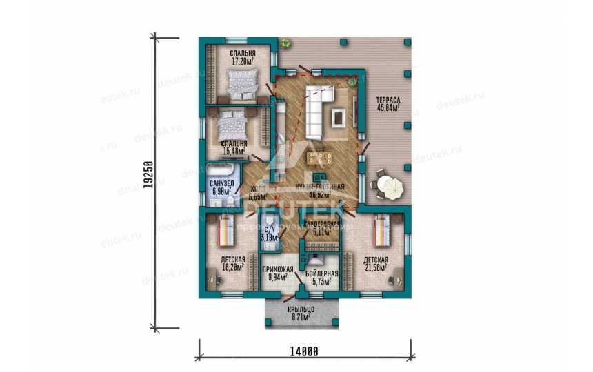 Проект двухэтажного дома 368 м² с подвалом — 4 спальни, кабинет и терраса 49,88 м² - LK-566