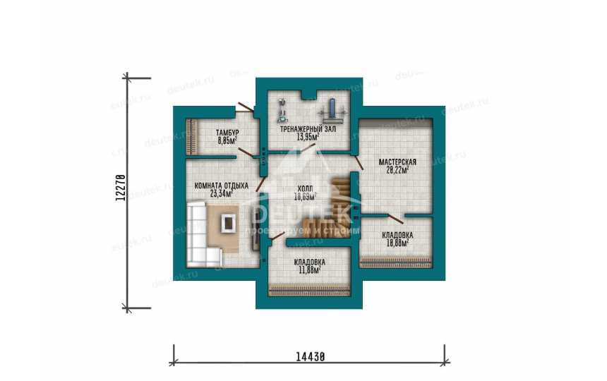 Проект одноэтажного дома 364,22 м² с мансардой и подвалом — 5 спален, кабинет и терраса - LK-567