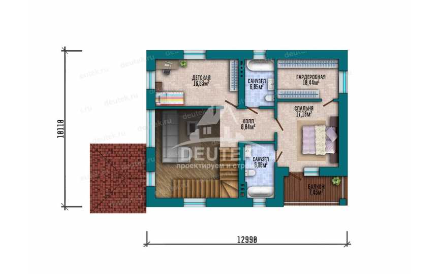 Проект двухэтажного дома 184,4 м² — 3 спальни, гостевая, терраса и балкон - LK-568