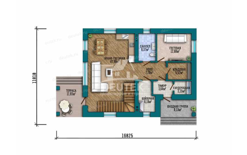 Проект двухэтажного дома 184,4 м² — 3 спальни, гостевая, терраса и балкон - LK-568