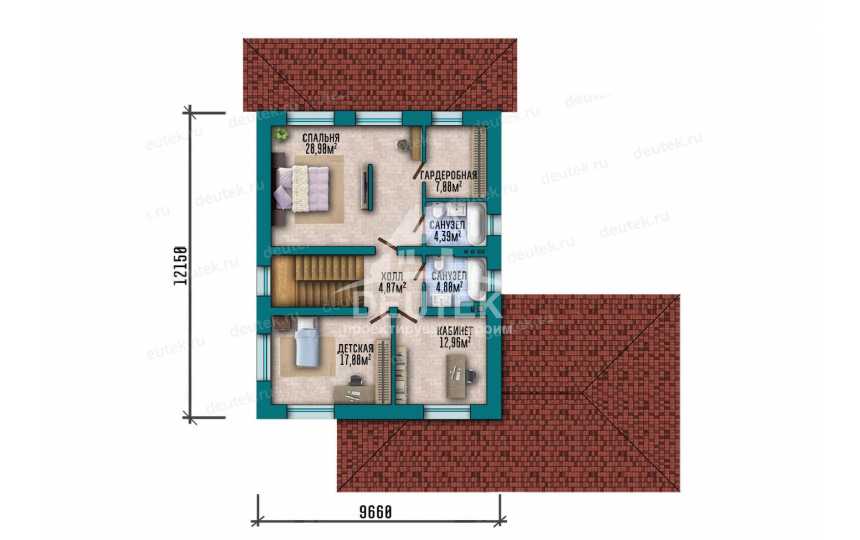Проект двухэтажного дома площадью 178,2 м² — 4 спальни, навес на 2 машины и терраса - LK-571