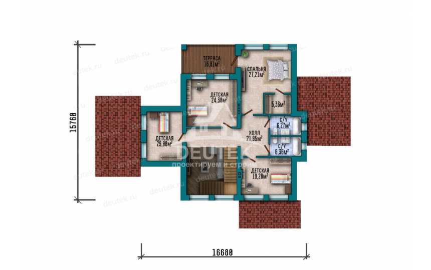 Проект двухэтажного дома площадью 359 м² — 5 спален, навес на 2 автомобиля и просторная терраса - LK-572