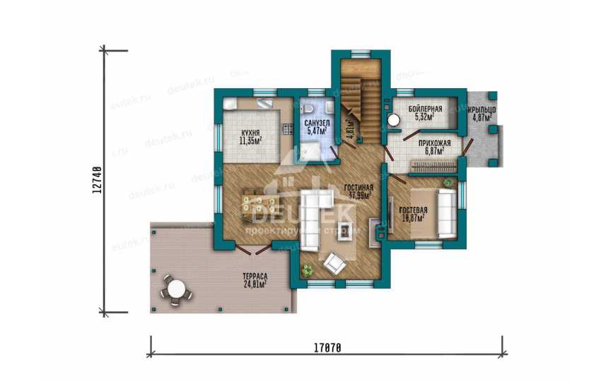 Проект одноэтажного дома 178,85 м² — 4 спальни, терраса и балкон - LK-577