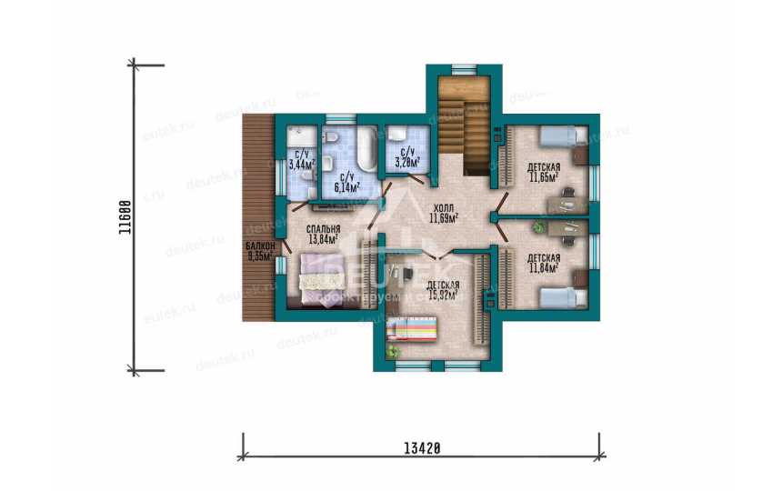 Проект одноэтажного дома 178,85 м² — 4 спальни, терраса и балкон - LK-577