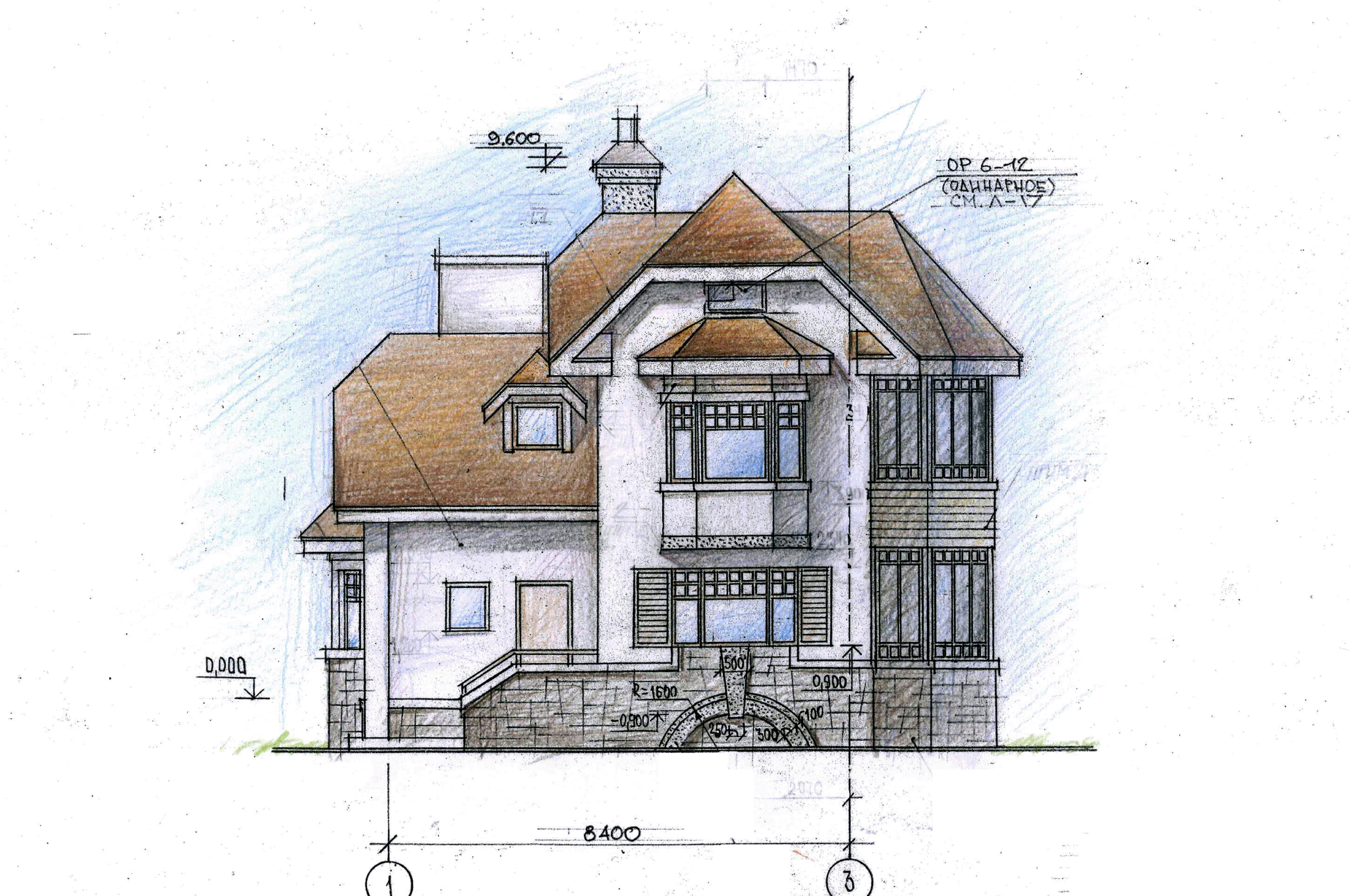 Двухэтажный дом с бассейном рисунок