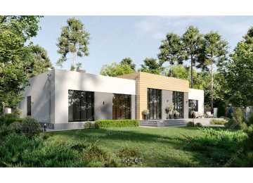 проект узкого одноэтажного дома с размерами 22 м на 13 м LK-43