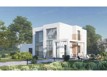 Проект жилого двухэтажного дома из газобетона с двухместным гаражом и большими окнами LK-119