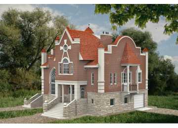 Проект квадратного двухэтажного дома в стиле барокко с цокольным этажом - LK-207