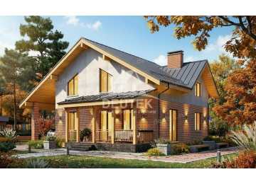 Проект современного двухэтажного дома с навесом для автомобиля - LK-331