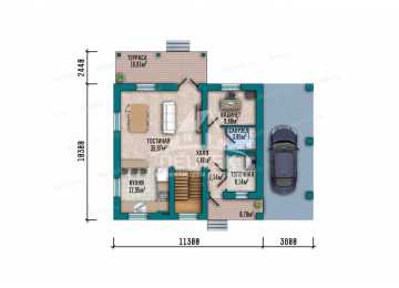 Проект загородного двухэтажного дома с навесом для автомобиля - LK-385
