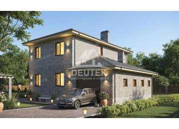 Проект дачного двухэтажного дома с одноместным гаражом - LK-388