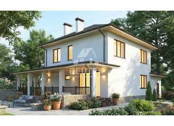 Проект дачного двухэтажного дома с одноместным гаражом - LK-390