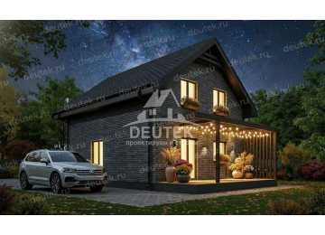 Проект мансардного дома 124 м² — 3 спальни, кабинет и терраса - LK-556