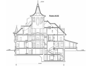 Проект узкого трехэтажного дома в стиле барокко с мансардным этажом, библиотекой и вторым светом, с размерами 39 м на 29 м EV-22