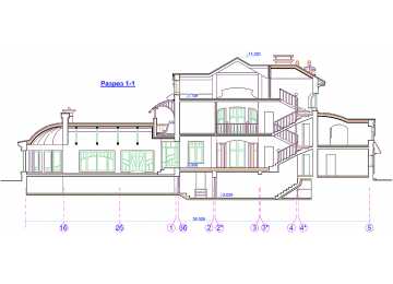 Проект узкого трёхэтажного дома из кирпича в стиле барокко с цокольным этажом и двухместным гаражом, с площадью до 650 кв м  PA-45