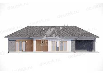 Проект жилого одноэтажного дома из газобетона в европейском стиле с двухместным гаражом и террасой LK-129