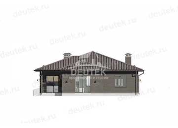 Проект жилого узкого одноэтажного дома из керамических блоков с навесом для автомобиля и кабинетом - LK-157