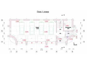 Проект гаража для четырёх машин из кирпича в стиле барокко c размерами 22 м на 8 м -  LK-211