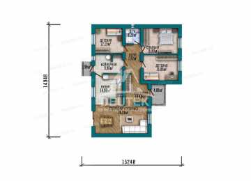 Проект жилого одноэтажного дома с размерами 13 м и 15 м  - LK-214