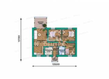 Проект квадратного одноэтажного дома с размерами 13 м на 13 м - LK-284