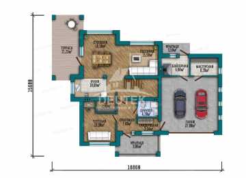 Проект стильного двухэтажного дома с двухместным гаражом - LK-374