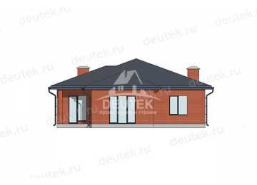 Проект узкого одноэтажного дома с навесом для автомобиля - LK-376