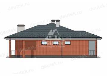 Проект квадратного одноэтажного дома с гаражом и верандой - LK-379