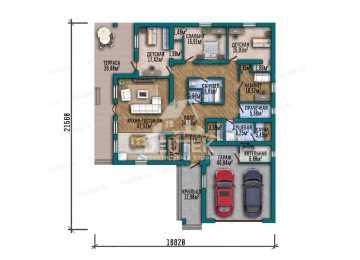 Проект одноэтажного дома 263 м² — 3 спальни, сауна, гараж на 2 авто и терраса - LK-563