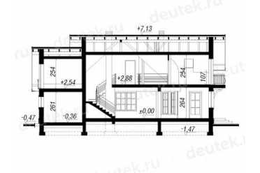 Проект европейского дома с мансардой и одноместным гаражом 11 на 14 метров DAT100109