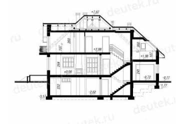 Проект европейского дома с мансардой и одноместным гаражом 8 на 14 метров DTA100124
