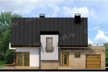 Проект европейского двухэтажного дома с одноместным гаражом, мансардой и камином 14 на 8 м - DTA100142 DTA100142