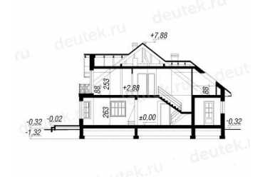 Проект европейского дома с мансардой и двухместным гаражом 14 на 14 метров DTA100152