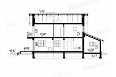 Проект европейского дома с мансардой и одноместным гаражом 8 на 13 метров DTA100154
