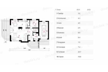 Проект европейского дома с мансардой и одноместным гаражом 8 на 13 метров DTA100154