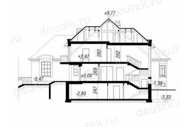 Проект европейского дома с мансардой и двухместным гаражом 21 на 21 метров DTA100170