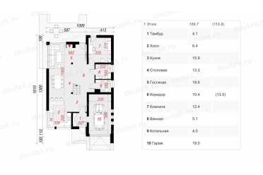 Проект двухэтажного дома с одноместным гаражом 10 на 16 метров DTA100171