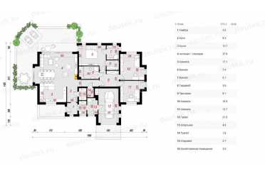 Проект европейского одноэтажного дома с одноместным гаражом до 200 кв м DTA100183