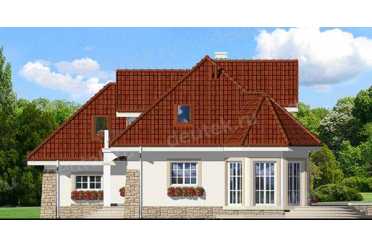 Проект европейского дома с мансардой и двухместным гаражом 13 на 16 метров DTA100191