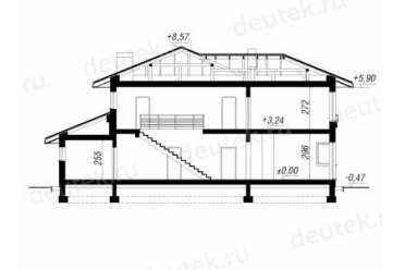 Проект европейского дома с мансардой и двухместным гаражом 15 на 17 метров DTA100193