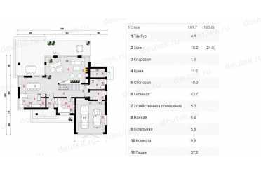 Проект европейского дома с мансардой и двухместным гаражом 15 на 17 метров DTA100193