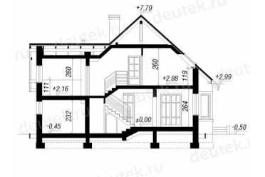 Проект европейского дома с мансардой и одноместным гаражом 9 на 12 метров DTA100201