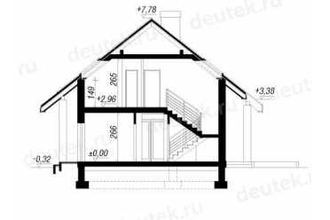 Проект европейского дома с мансардой и одноместным гаражом 9 на 12 метров DTA100202