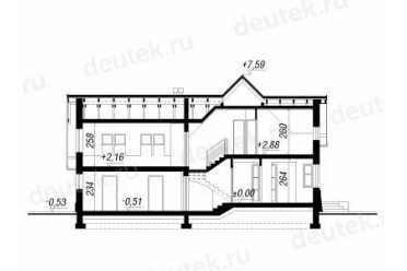 Проект европейского дома с мансардой и двухместным гаражом 10 на 14 метров DTA100208