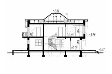 Проект европейского двухэтажного дома с мансардой, эркером и камином 14 на 14 метров DTA100217