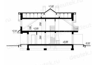 Проект европейского дома с мансардой и гаражом 8 на 11 метров DTA10051