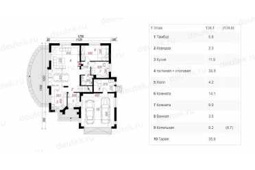 Проект двухэтажного дома с двухместным гаражом и жилой мансардой - DTL100011 DTL100011
