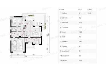 Проект двухэтажного дома из керамаблоков с двухместным гаражом,кабинетом и жилой мансардой - DTL100015 DTL100015