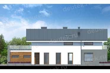 Проект двухэтажного дома из керамических блоков с террасой и гаражом DTN100007