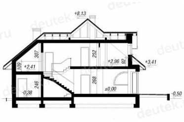 Проект двухэтажного дома из керамических блоков с террасой, мансардой и гаражом DTN100023